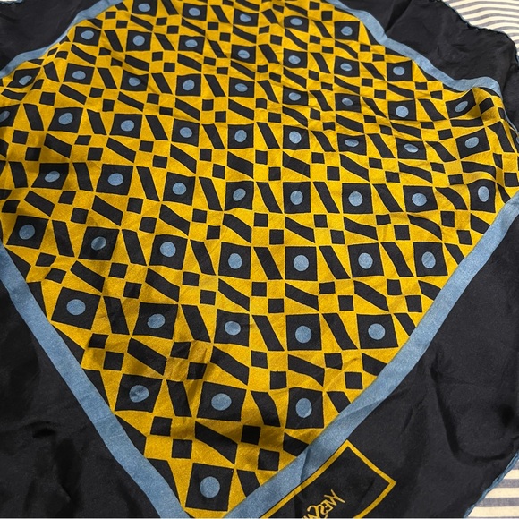 Yves Saint Laurent Vintage Geometric Blue and Yellow Patterned Scarf All Silk - Picture 2 of 7